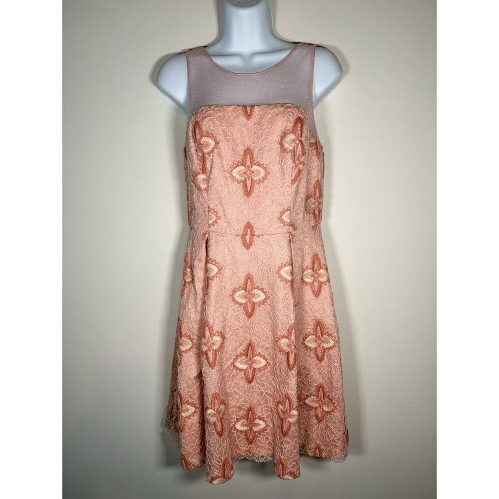 Anthropologie EVA FRANCO Pink Party Dress Lace Embroidered Romantic Size 6
